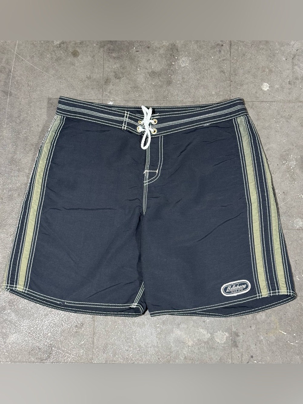 Vintage 80s Billabong Surf Swim Trunks Board Short Black Green USA Made Size 36